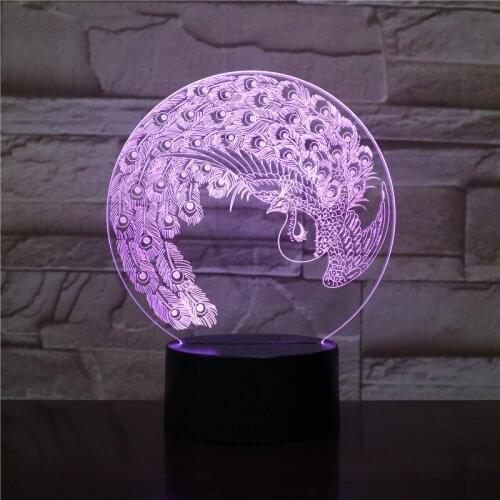 Phoenix 3D LED Acrylic Night Light with 7 Colors Touch Remote Control Illusion Change Home Decoration Lights Kids Gift 2200