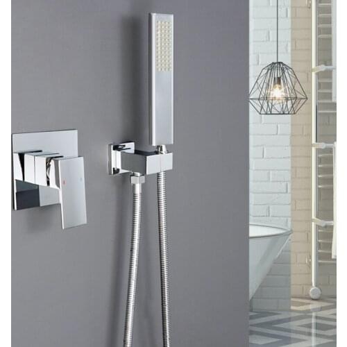 Chrome Wall Mounted Bathroom Rain Hand Shower Faucet Set Concealed Valve Shower System Hot And Cold Brass Mixer Faucet Tap
