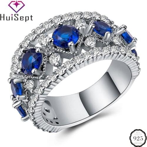 HuiSept Elegant 925 Silver Ring Women Jewelry Geometric Shaped Sapphire Zircon Gemstone Ornaments Wedding Party Wholesale Rings