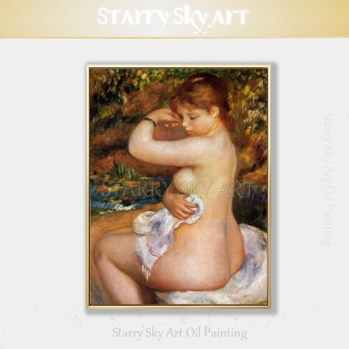 Reproduction After the Bath Oil Painting on Linen Canvas Hand-painted Pierre Renoir Woman Figure Oil Painting for Living Room