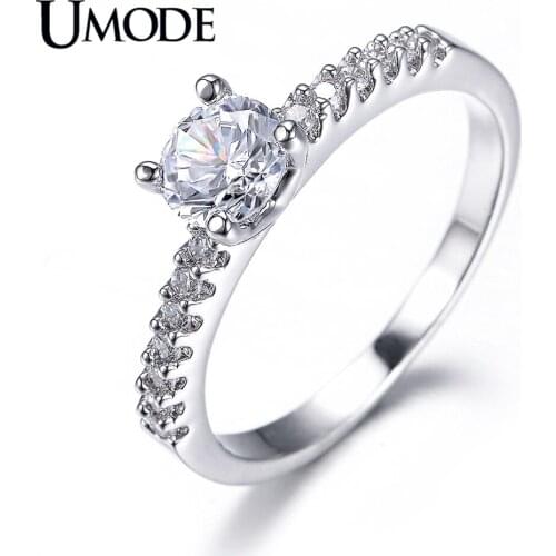 UMODE White Gold Color Pave Tiny AAA+ CZ Famous Brand Engagement & Wedding Rings For Women Hot Jewelry Gift AUR0031