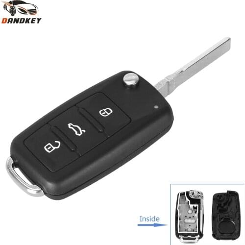 Dandkey NEW 3 Button Flip Fob Remote Folding Key Shell For VW For VOLKSWAGEN Tiguan Golf Sagitar Polo MK6 Uncut Blade key shell
