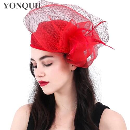 Red Cocktail Hats Kentucky Derby Crinoline Fascinator Headwear Colorful Mesh Event Hair Accessories 3 Colors High Quality SYF404