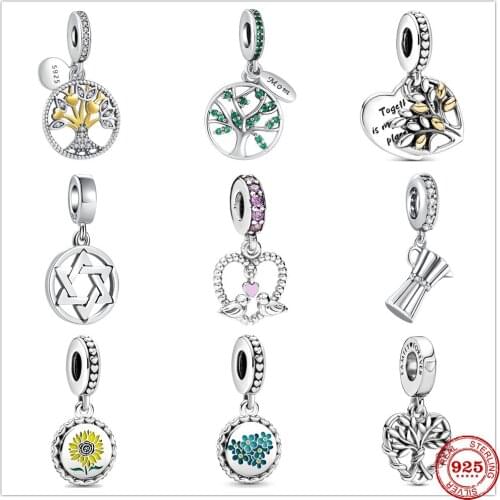 Hot sale 100% 925 Sterling Silver Sunflower Family Tree Charm Fit Original Pandora Bracelet Making DIY Fashion Jewelry For Women