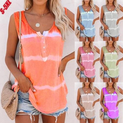 Women Tank Tops O-neck T-shirt Tie-dye Sleeveless Casual Female Camisole Streetwear Summer Loose Print Ladies Sling Top Vest