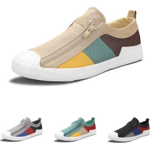 Men Canvas Flats Boards Casual Shoes Zip Flats Breathable Walking Sports New Spring Autumn Mens Shoes