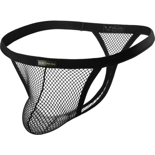 Men Thongs Underwear Mesh Transparent Sexy G-Strings Male Erotic See Through Y-Back Thong Low Rise Underwear Breathable Panty