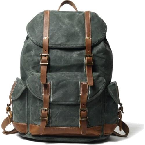 SOAEO Mens Oil Wax Waterproof Canvas Backpack Large-capacity Youth Travel Waterproof Backpack, Retro Laptop Backpack