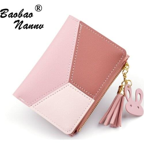 New Short Women Wallets Cute Tassel Zipper Purse Patchwork 2019 Fashion Panelled Wallet Trendy Coin Purse Card Holder Leather