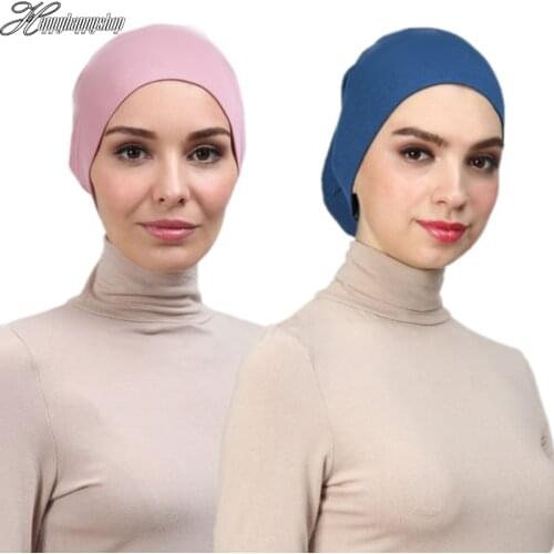 Wholesale Women Pure Color Islamic Headwear Muslim Plain Open End Inner Hijab Cap Underscarf Turban Headwrap Malaysia Arab Hats