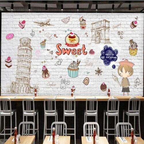 Custom 3d mural Europe hand painted cake shop bar coffee shop background wall custom living room mural wallpaper