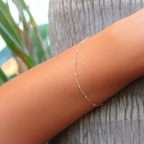 Simple Chain Bracelet Satellite Chain brass circle charm gold color silver color plated extended chain for Women Hand Gift