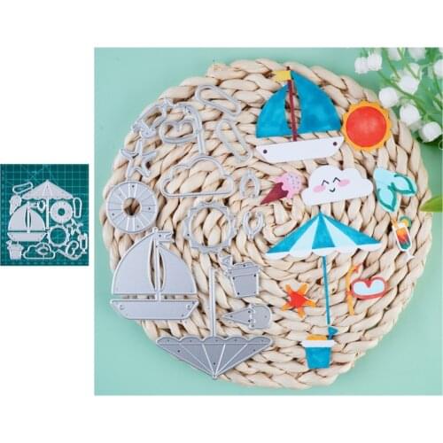 Vacation Sun Ice Cream Parasol Flip Flops Metal Craft Ocean Sailing Boat Paper Cutting Dies For Scrapbooking DIY Greeting Cards