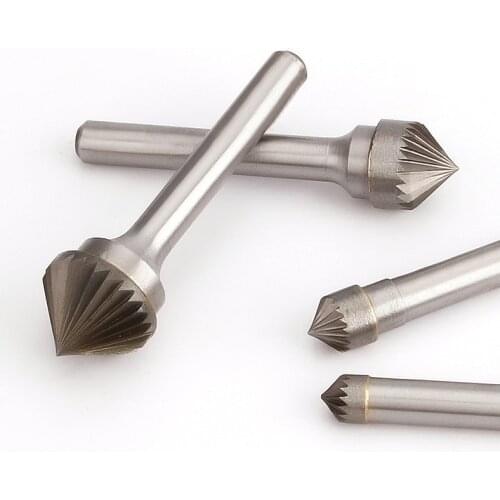 90 degree Conical Alloy Hard Metal Grinding Head 1pcs Wood Carving Tungsten Steel Rotary Boring Cutter K-type File Boring Tool