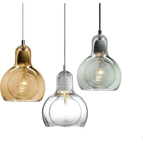 Modern Pendant Lights Clear Glass Lampshade Loft Pendant Lamps E27 220V for Dinning Room Home Decoration Lighting Amber Glass