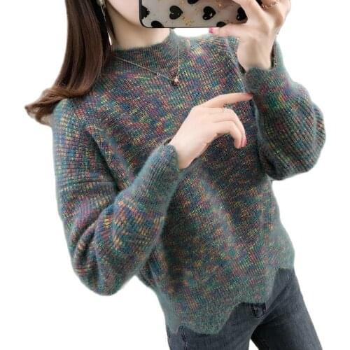 Autumn Winte Sweater Women Pullover 2021 New Imitation Mink Velvet Knitting Sweater Female Half high Collar Thicken Sweater C