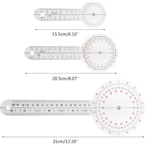 203F 3Pcs/Set Physio Goniometer Angle Protractor Inch Ruler Joint Bend Measure Clear