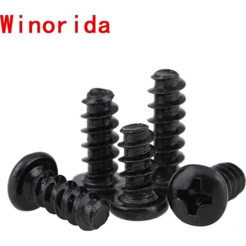 GuHua Black Cross Round Head Flat Tail Self Tapping Small Screw PB Philips Pan Head Flat End Tapping Screws M1.4M2M2.3 1000PCS
