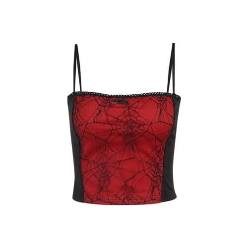 Summer Gothic Punk Spider Web Print Backless Hot Girl Top Streetwear Sexy Women 3 Colors Slim Sling Vest