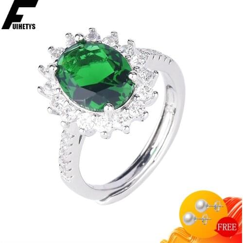 Classic 925 Silver Jewelry Ring Oval Shape Emerald Zircon Gemstones Finger Rings Accessories for Women Wedding Engagement Party