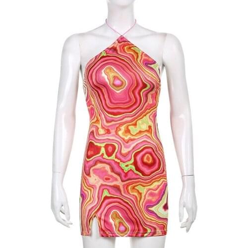 Women Sexy Halter Neck Mini Dress Sleeveless Backless Lace Up Bodycon Dresses Beach Party Streetwear