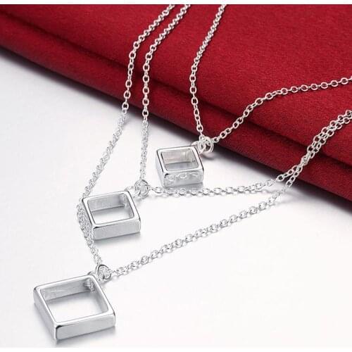 2019 Hot Sale Silver 925 Necklace for Women Square Shape Female Chains Necklaces Fashion Jewelry