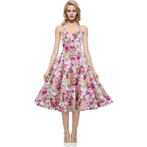 Woman Vintage print limited grace amazing heavy corset type fishbone dovetail big puff dress Hang neck big dree hem dresses G63