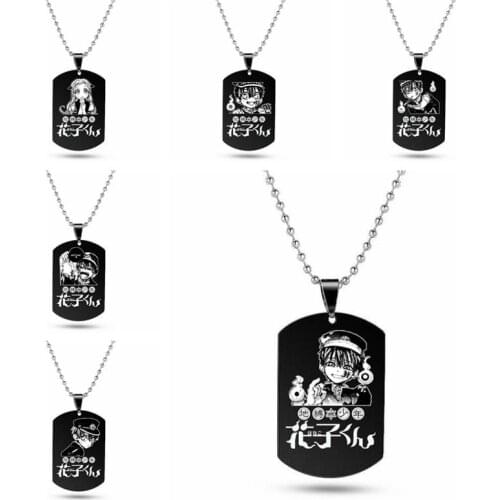 1 Pcs New Anime Toilet Bound Necklaces Jibaku Shounen Hanako Kun Stainless Steel Black Tag Pendant Necklace Cosplay Figure Toys