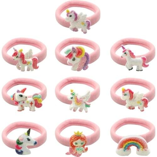 10pcs/lot Glitter Unicorn Accessories Hairclips Elastic Hair Bands Bobby Pin Girls Sequins Barrettes Ponytail Holder Nylon Rope