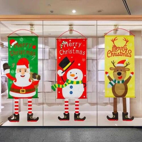 115*40cm Christmas Hanging Flags Hotel Home Happy New Year Wall Xmas Party Ornament Shop Windows Ceiling Christmas Decor