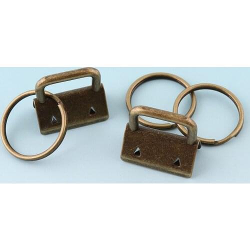 25mm Brass Key Fobs Hardware with Keyrings Key Chains for Wrist Key Lanyard Clips Metal Ribbon End Caps
