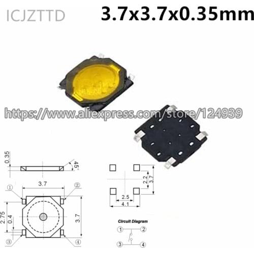3.7x3.7x0.35mm 3.7*3.7*0.35mm Yellow Thin film switch 4P Push Button Switch SMD Film switch Micro Switch TS-032D