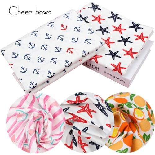 45*150cm Cotton Fabric Starfish Fruits Printed DIY Kids Dress Cloth Summer Fabric for Home Decor Sewing Patchwork Craft Material