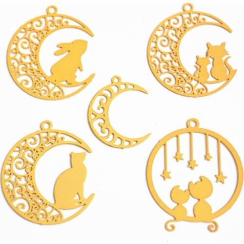 5Pcs Cat On Moon Blank Frame Open Bezel Filling UV Resin Filler Jewelry Making
