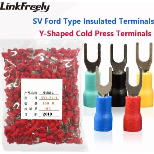 500pcs SV5.5 SV3.5 SV1.25 SV2 U Shaped Fork Insulated Electrical Wire Terminal Connector Faston Cable Crimp Spade Terminal