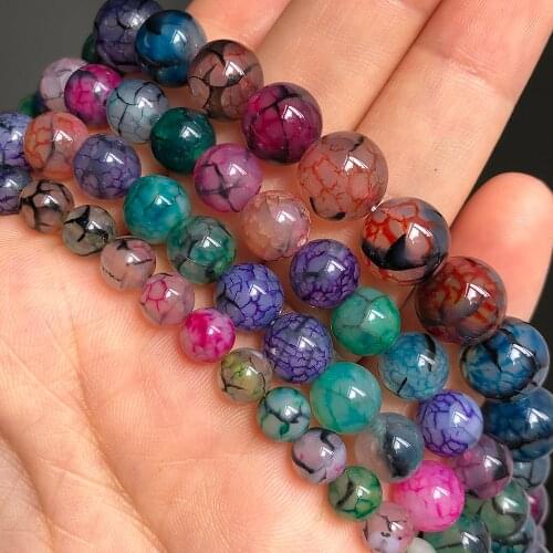 Natural Stone Multicolor Cracked Dream Fire Dragon Veins Agates Loose Spacer Beads For Jewelry Making 6/8/10mm DIY Bracelet 15"