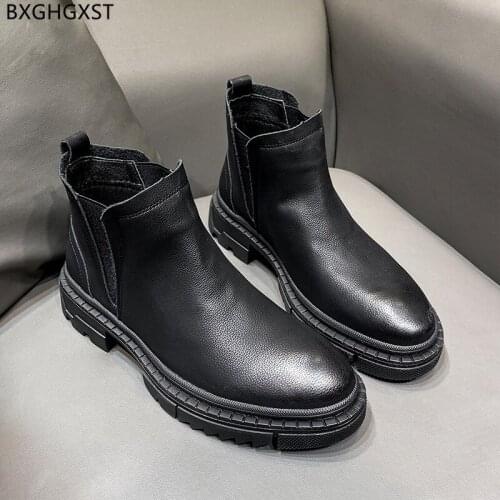 Ankle Boots Fashion Black Chelsea Boots Men Designer Men Casual Shoes Round Toe Leather Boots for Men Male 2021 Chaussure Homme