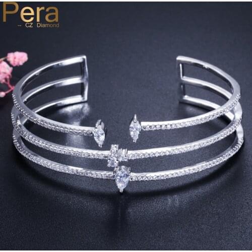 Pera New Arrival Round Shape Exquisite Cubic Zirconia Micro Pave Setting Open Cuff Bracelet Bangle For Women Jewelry Bijoux Z042