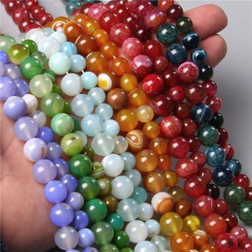 NEW Natural Agates Bead Spacer Loose Stripe Agat Beads 6 8 10 mm Round Gem Stone Charm Accessories For Bracelet Jewelry Making