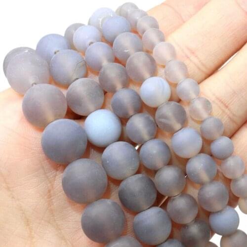Dull Polish Matte Natural Grey Agates Stone Spacer Beads For Jewelry Making Charm DIY Bracelet Necklace 4 6 8 10 12mm