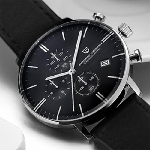 PAGANI DESIGN 2021 Mens Quartz Sports Watch Luxury Fashion Chronograph JapanVK67 Genuine Leather Waterproof 100M Automatic Date