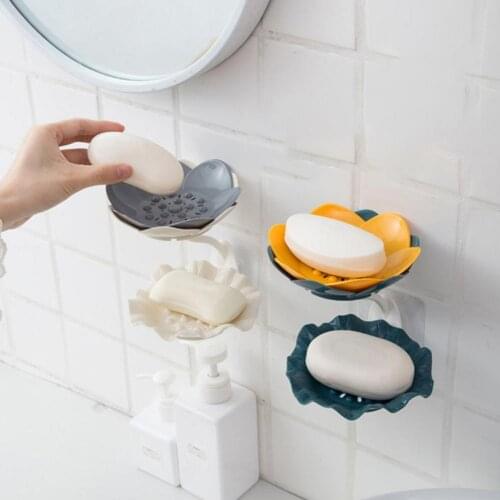 Soap Holder Quick Drainage Self Adhesive Plastic Cute Flower Shape Punch-free Soap Box for Bathroom