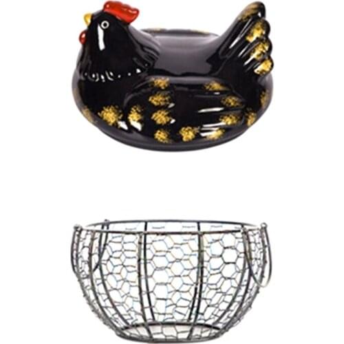 Eggs Holder Basket Organizer Storage Ceramic Fruit Container Kitchen Hen Decor Basket Chicken Shape Ceramic