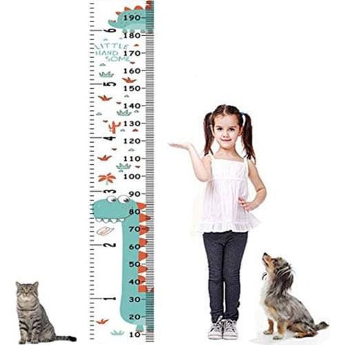 Dinosaur Kids Growth Chart Baby Roll-up Wood Frame Canvas Removable Wall Hanging Height Ruler Wall Art Decor for Nursery Room