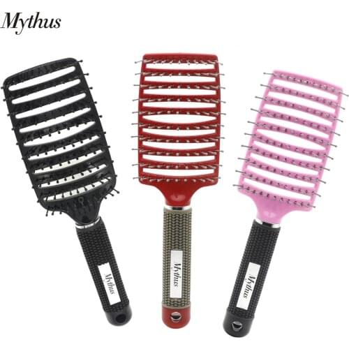 Hot Selling Detangle Hairbrush Wet Curl Salon Hair Brush In 6 Colors Wig Hair Styling Brush With Rubber Handle Hairdressing Tool