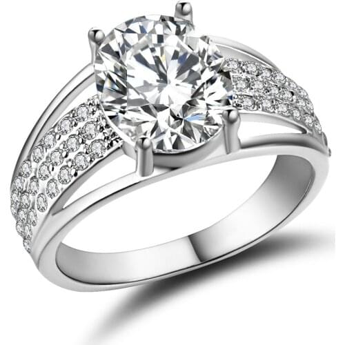 Hainon Luxury Austrian Crystal Finger Eternity Ring with Clear AAA Cubic Zirconia Silver Color Engagement Wedding Ring Jewelry