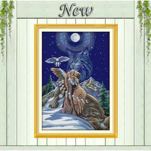 Sacred connection eagle wolf painting Counted Print on canvas DMC 11CT 14CT chinese Cross Stitch kits Needlework Sets embroidery