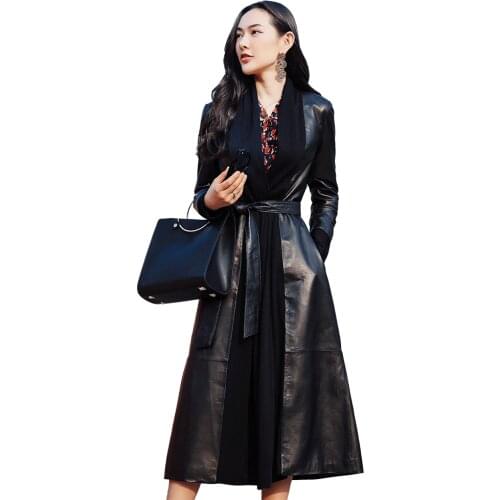 Genuine Leather Womens Jackets Spring 2020 Long Korean Slim Female Jacket Fashion Womens Sheepskin Coats Couro Legitimo Zjt603