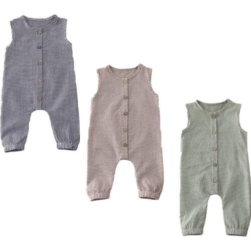 0-18M Summer Kids Baby Girl Boy Sleeveless Plaids Romper Infant Cotton Jumpsuit One-Pieces Outfit Soft Clothing