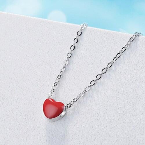 Small Red Heart Pendants Necklaces Tiny Simple Style Silver Color Necklaces Choker Fashion Party Jewelry Gift For Women Girls